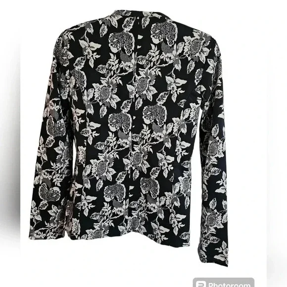 All About You Womens Small Floral Blazer Black White Cotton Boho Minimalist - Picture 3 of 7